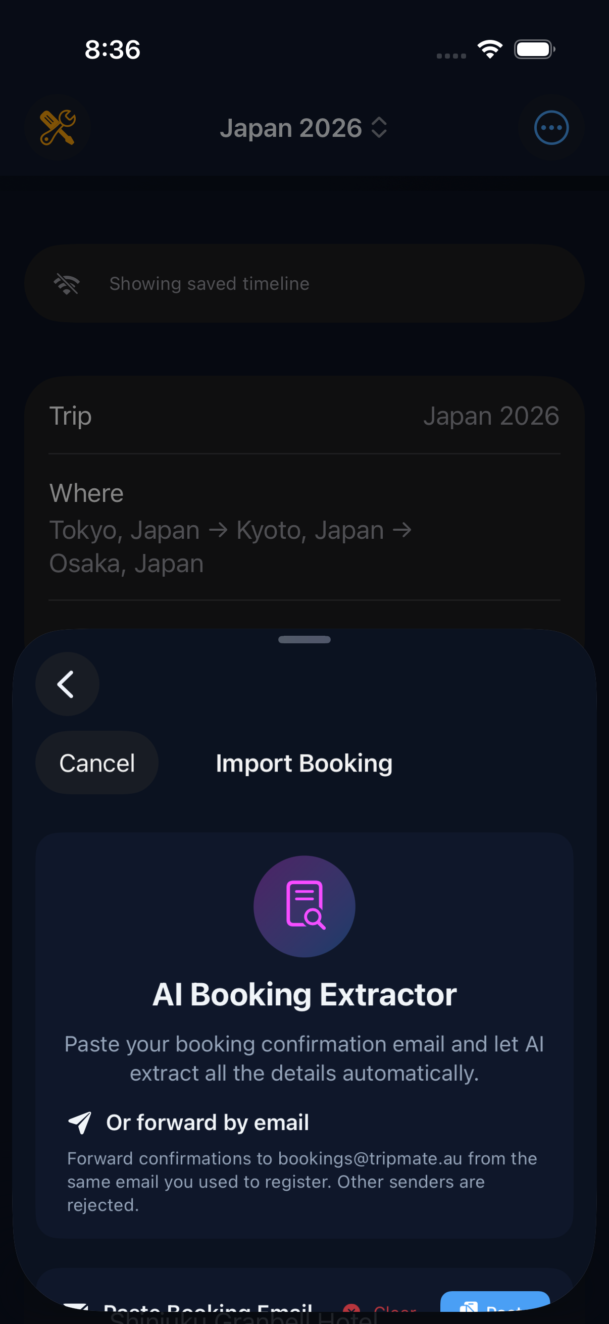 Import booking confirmation from email